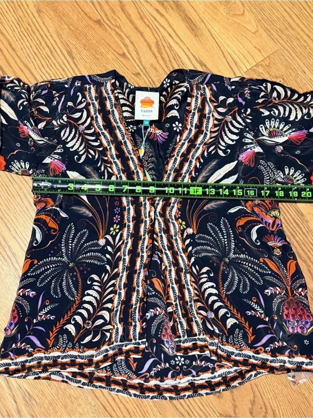 *FARM Rio Classic Garden Black Mirror Trim Blouse Boho Tropical Top - Picture 4 of 6
